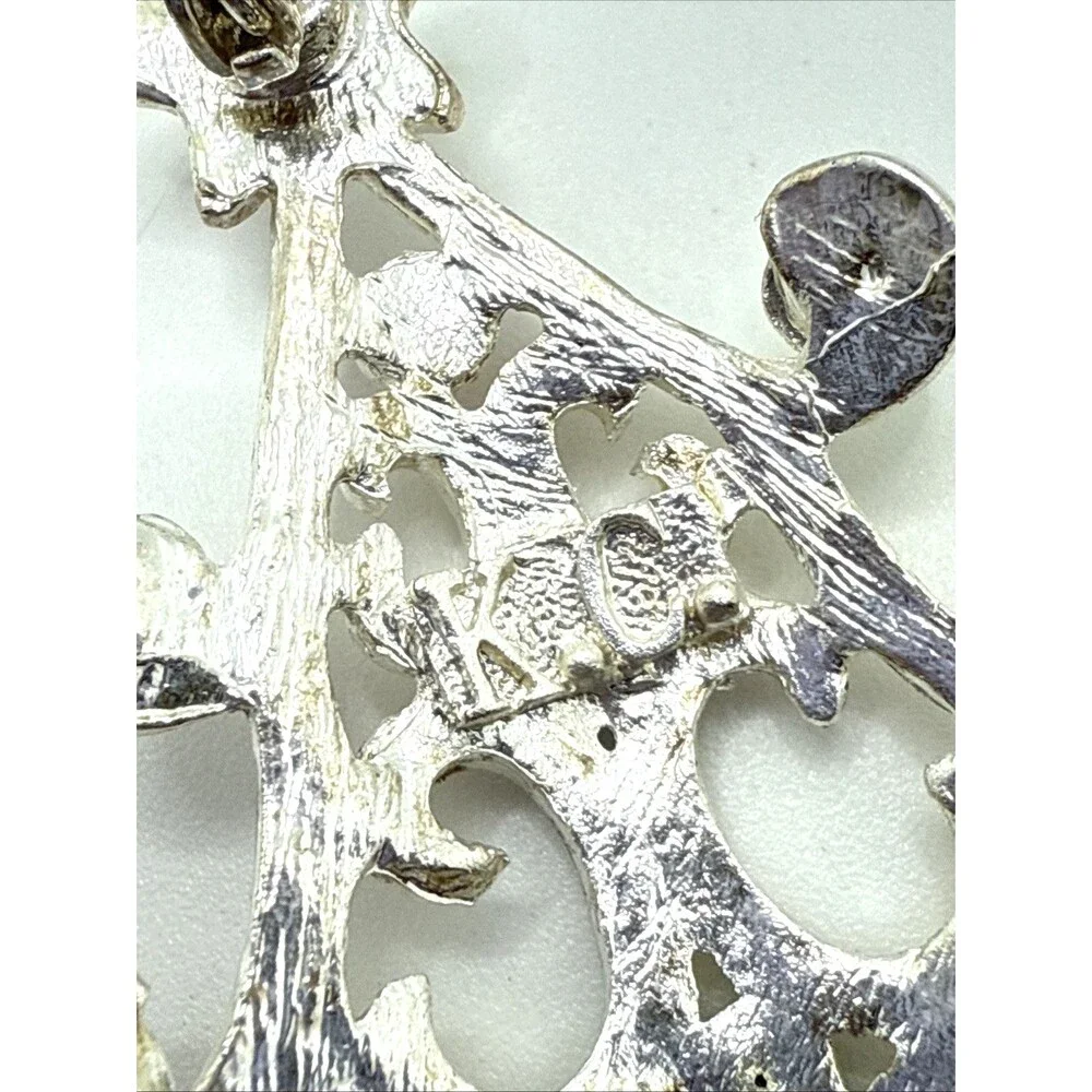 Vintage Kenneth Cole Rhinestone Christmas Tree Brooch Silver Tone KC Holiday Pin